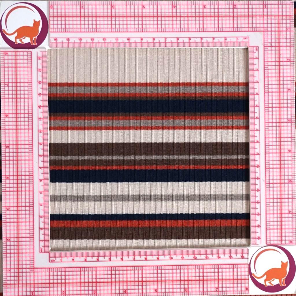 Preview: Rippjersey Streifen beige rot blau